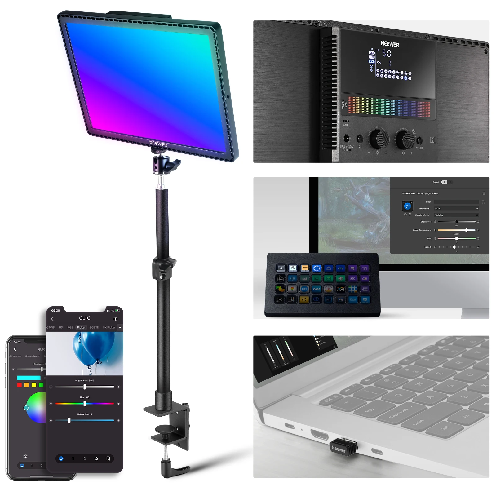 Led Light Panel Stream - NEEWER GL1C RGB 15.5