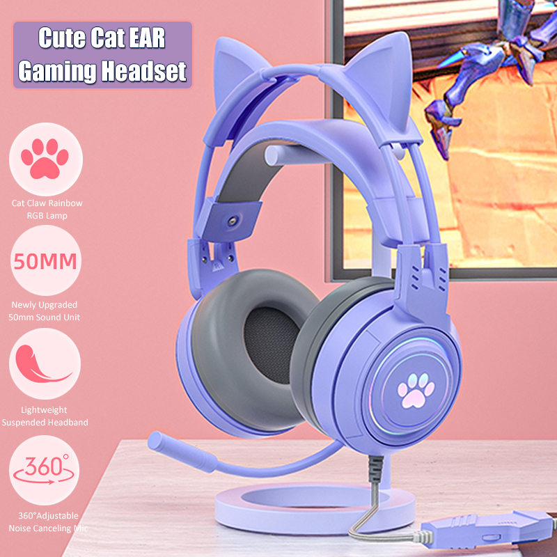 Esports Gaming Monitor - Cute Cat Ear Gaming Headphones with